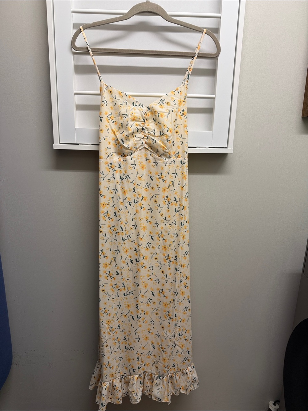 Cream Floral Spaghetti-Strap Maxi Dress